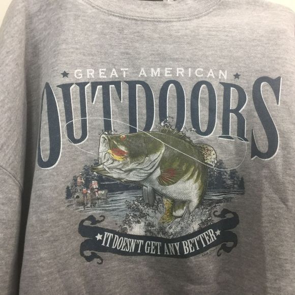 VTG American Outdoors Fishing Bass Crewneck Sweater Men's Size medium Mea - Picture 2 of 5